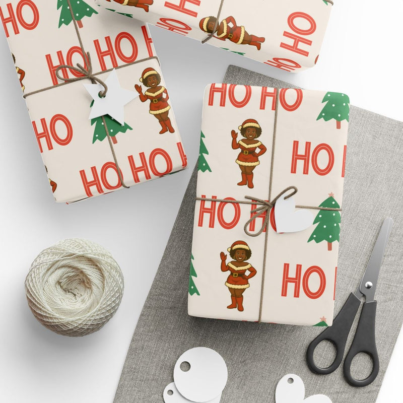 Ho Ho Ho Christmas Gift Wrap, Black Santa Wrapping Paper, Inclusive Santa Present Paper, African American Holiday Gift Wrapping Paper Roll