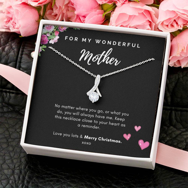 Sparkly Cubic Zirconia Necklace, Wonderful Mother Ribbon Necklace, Ribbon Pendant Necklace, Meaningful Christmas Jewelry Pres