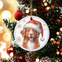 Santa Hat Dog Christmas Ornament, Nova Scotia Duck Tolling Retriever Ornament, Ceramic Puppy Tree Ornament, Holiday Present for Dog Lovers