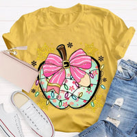 Festive Teacher Holiday Shirt, Christmas Lights Snowflakes Bow Apple T-Shirt, Adorable Coquette Winter Graphic Tee, Xmas Present for Her