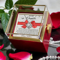 CZ Crystal Love Knot Pendant, To My Daughter Love Knot Necklace, Rotating Rose Box Necklace, White Gold Finish Christmas Present for Daughter
