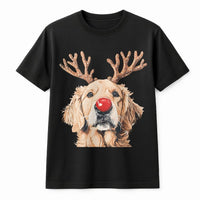 Reindeer Antlers Dog Shirt, Golden Retriever Christmas T-Shirt, Adorable Holiday Pup Graphic Tee, Humorous Animal Lover Xmas T-Shirt, Dog Mom Present