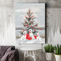 Snowy Holiday Dog Canvas Print, Three White Dogs Christmas Tree Canvas Art, Winter Xmas Tree Wall Decor, Adorable Puppy Canvas, Dog Lover Present