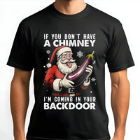 Inappropriate Eggplant Joke Christmas Tee, Humorous Santa T-Shirt, Rude Adult Xmas Graphic Shirt, Dirty Humor Holiday Present for Him Tee