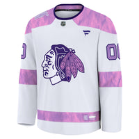Chicago Blackhawks White 2024 Hockey Fights Cancer Custom Practice Jersey