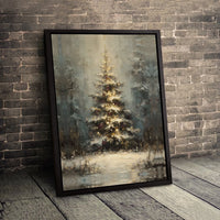 Snowy Winter Forest Canvas Print, Glowing Christmas Tree Canvas Art, Holiday Landscape Wall Art, Xmas Tree Canvas Decor, Comfy Winter Present