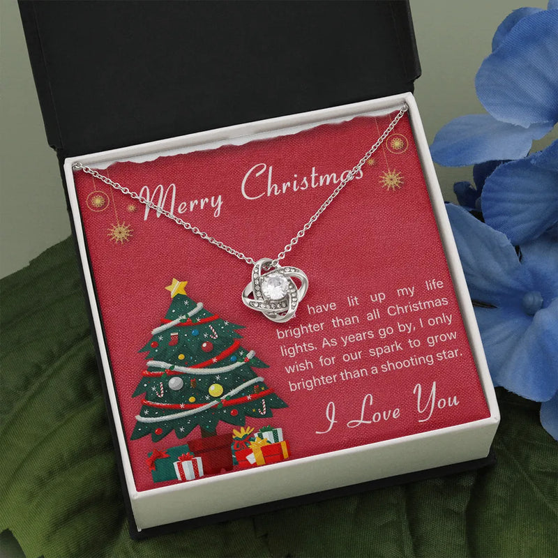 Holiday Message Pendant Necklace, Merry Christmas Love Knot Necklace, Romantic Partner Knot Necklace, 14k White Gold Jewelry, Xmas Present