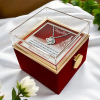 Rotating Rose Box CZ Crystal Knot Pendant, Daughter Christmas Love Knot Necklace, Daughter Holiday Jewelry, Christmas Keepsake Present