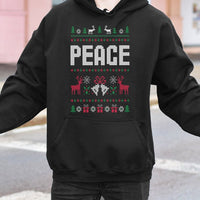 Festive Reindeer Snowflake Hooded Sweatshirt, Peace Ugly Christmas Hoodie, Retro Holiday Pattern Pullover, Matching Couple Xmas Present