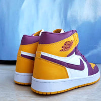 Sneakers, Yellow Purple Colorway, Lace Up Design, Casual Gift for Sneaker Fans