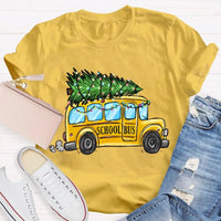 Festive Holiday Bus Driver Tee, School Bus Christmas Tree T-Shirt, Christmas Bus Graphic Shirt, Adorable Winter Xmas Tee, Teacher Holiday Present