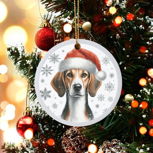 Santa Hat Puppy Ceramic Ornament, Adorable Beagle Christmas Ornament, Winter Dog Tree Hanging Ornament, Pet Lover Holiday Dec