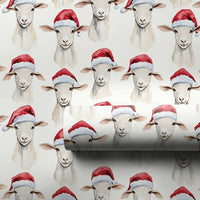 Santa Hat Farm Animal Gift Wrap, Watercolor Christmas Sheep Wrapping Paper, Adorable Holiday Lamb Wrapping Paper, Secret Santa Xmas Gift Wrap