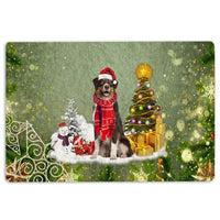 Snowy Xmas Tree Welcome Mat, Australian Shepherd Christmas Doormat, Aussie Dog Front Door Mat, Holiday Entry Rug, Dog Mom Present
