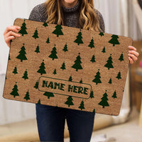 Custom Family Name Doormat, Personalized Christmas Tree Doormat, Festive Xmas Welcome Mat, Winter Front Door Doormat, Holiday Present