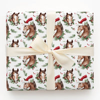 Watercolor Equestrian Gift Wrap, Christmas Horse Wrapping Paper, Santa Hat Horse Wrapping Paper, Farm Animal Christmas Wrapping Paper