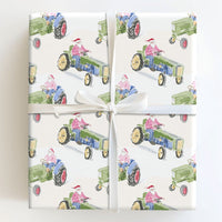 Santa Farm Tractor Gift Wrap, Christmas Tractor Wrapping Paper, Rustic Country Wrapping Paper, Farmhouse Holiday Gift Wrap Roll for Farmers