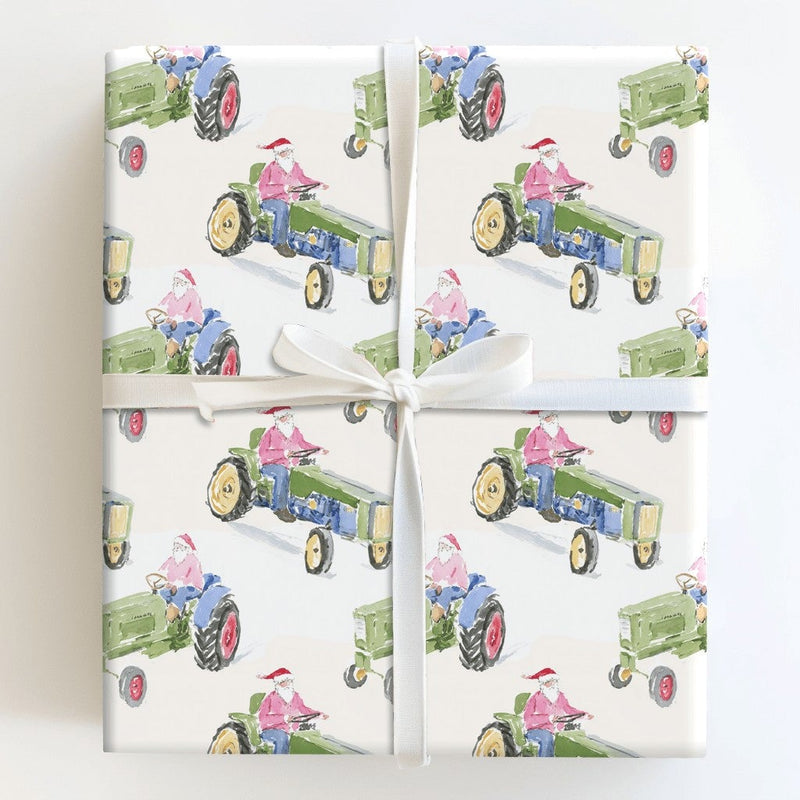 Santa Farm Tractor Gift Wrap, Christmas Tractor Wrapping Paper, Rustic Country Wrapping Paper, Farmhouse Holiday Gift Wrap Roll for Farmers