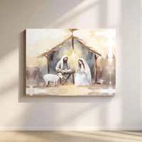 Holy Family Wall Art, Watercolor Nativity Scene Canvas, Christian Christmas Canvas Print, Religious Nativity Canvas, Holiday Home Decor Present