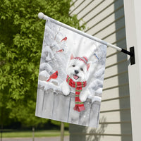 Winter Cardinal House Flag, Westie Dog House Flag, Christmas Dog House Flag, Snow Scene Garden Flag, Dog Lover Holiday Yard Banner