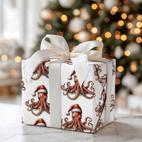 Santa Hat Sea Life Gift Wrap, Coastal Christmas Octopus Wrapping Paper, Nautical Holiday Present Paper, Whimsical Ocean Xmas Wrapping Paper