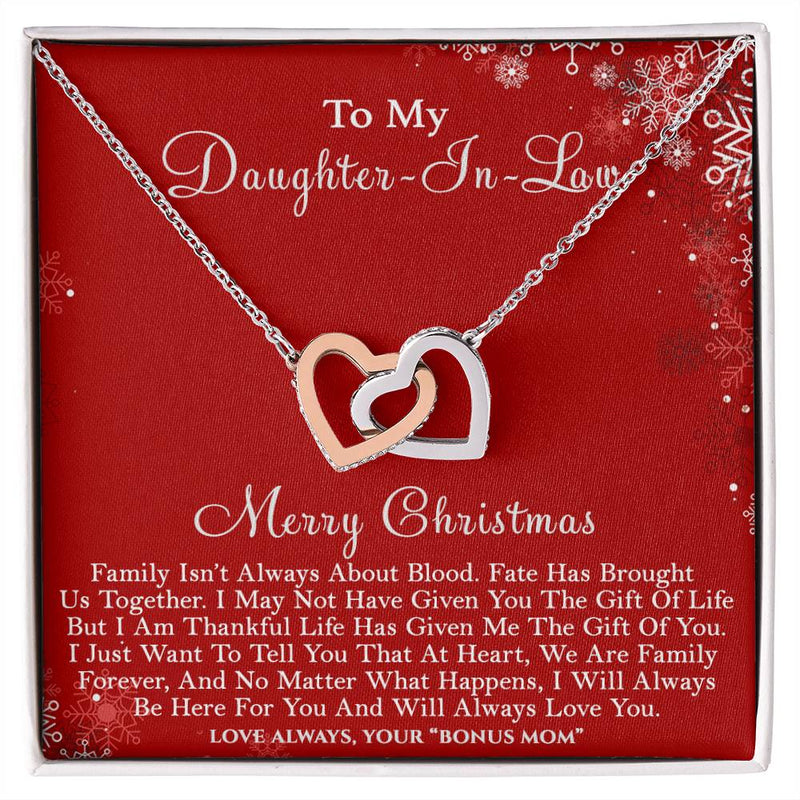 CZ Heart Pendant, Daughter-in-Law Interlocking Hearts Necklace, Surgical Steel Necklace, Bonus Daughter Christmas Birthday Jewelry Present