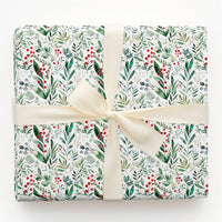 Botanical Greenery Christmas Gift Wrap, Watercolor Winter Berries Wrapping Paper, Rustic Holiday Foliage Wrapping Paper, Xmas Gift Wrap