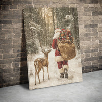 Snowy Forest Reindeer Canvas Print, Santa Claus Wall Art Canvas, Christmas Holiday Wall Decor, Winter Santa Canvas, Festive Holiday Present