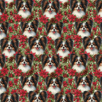Festive Puppy Holiday Gift Wrap, Papillon Dog Christmas Wrapping Paper, Adorable Pet Floral Present Wrap, Dog Lover Christmas Gift Wrap Roll