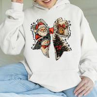 Retro Santa Snowman Reindeer Sweatshirt, Christmas Coquette Bow Hoodie, Girly Holiday Aesthetic Hooded Pullover, Festive Xmas Present Hoodie