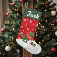 Personalized Dino Stocking, Dinosaur Christmas Stocking, Plaid Cuff Holiday Stocking, Custom Kids Christmas Stocking, Dinosaur Lover Present