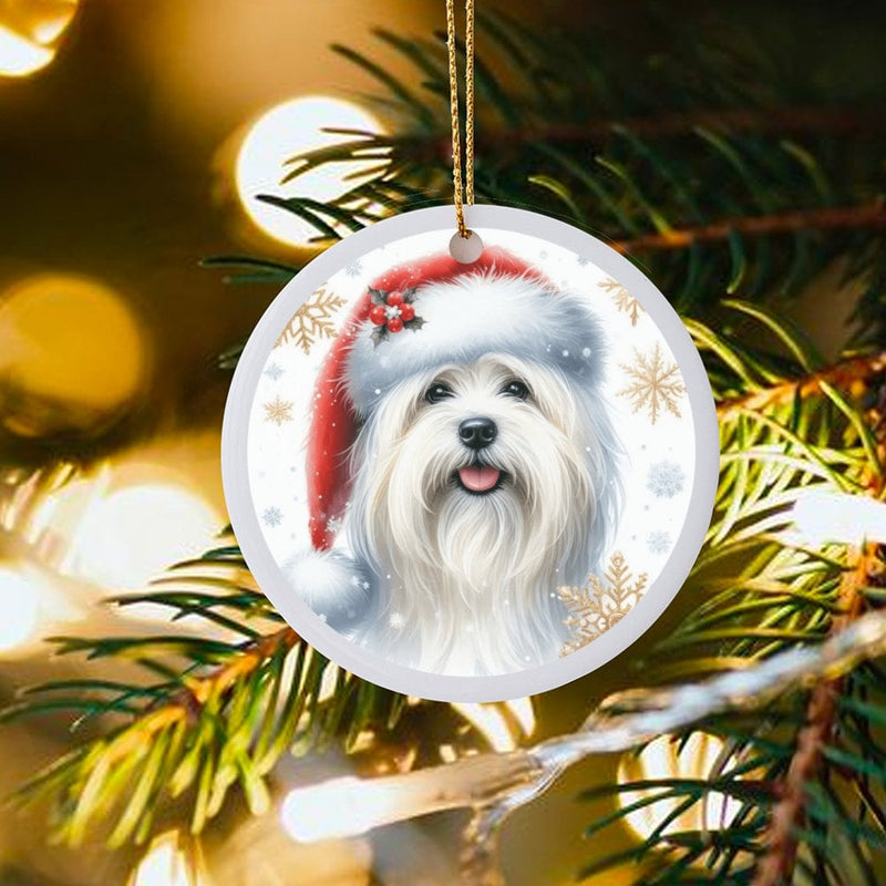 Santa Hat Dog Ornament, Havanese Dog Ceramic Ornament, Havanese Christmas Tree Ornament, Holiday Dog Keepsake, Dog Lover Present