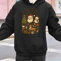 Retro Santa and Snowman Hoodie, Tis the Season Christmas Hoodie, Vintage Holiday Graphic Hooded Sweatshirt, Comfy Winter Pullover, Xmas Present