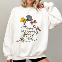 Festive Light String Holiday Sweater, Adorable Snowman Christmas Sweatshirt, Retro Snowman Crewneck Sweatshirt, Comfy Xmas Pullover Sweatshirt