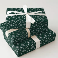 Dark Green Holiday Gift Wrap, White Snowflake Christmas Wrapping Paper, Winter Snowflakes Wrapping Paper, Classic Xmas Gift Wrapping Paper