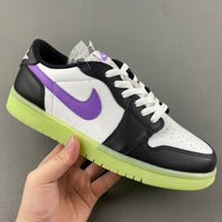 Retro Low Top Sneakers, Neon Green White Black Purple Colorway, Lace Up Design, Casual Gift for Sneaker Fans