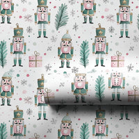 Pink and Teal Christmas Gift Wrap, Watercolor Nutcracker Wrapping Paper, Whimsical Holiday Soldier Wrapping Paper, Winter Wrapping Paper