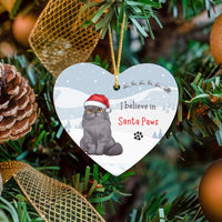 Santa Paws Heart Ceramic Ornament, Gray Persian Cat Christmas Ornament, Cat Lover Holiday Keepsake, Cat Mom Pet Tree Ornament Present