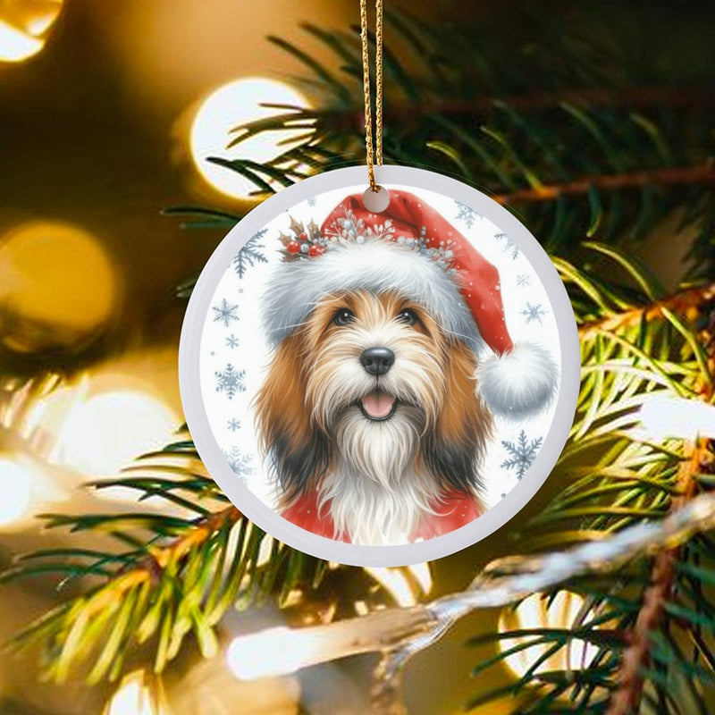 Santa Hat Pet Keepsake, Havanese Dog Christmas Ornament, White Ceramic Holiday Ornament, Adorable Puppy Tree Hanging Decor, Present for Dog Mom