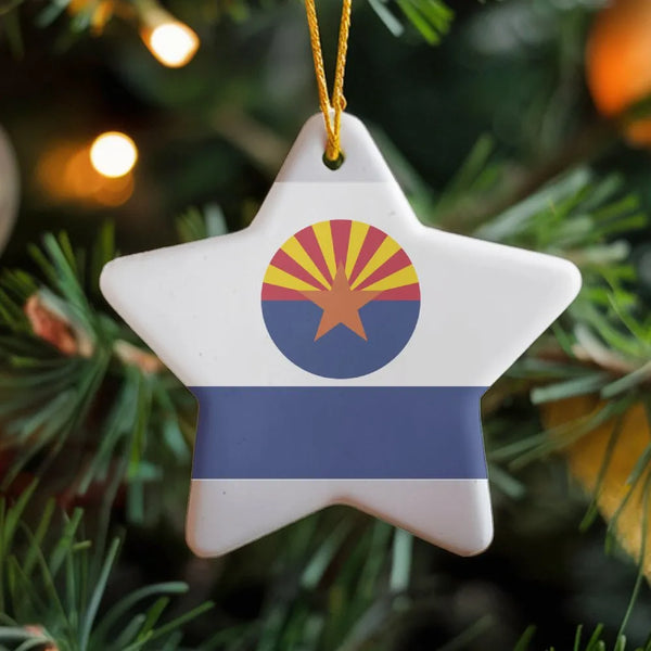 AZ State Pride Christmas Tree Decoration, Arizona State Flag Star Ceramic Ornament, Glossy Holiday Ceramic Keepsake Ornament 