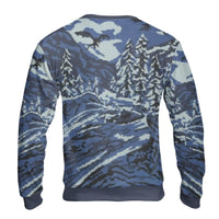 Pixel Art Mountain Ugly Sweater, Winter Landscape Ugly Sweater, Nature Forest Holiday Sweater, Comfy Cabin Christmas Ugly Sweater Pullover