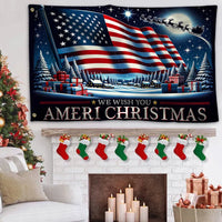 Winter Santa Sleigh Garden Flag, American Flag Christmas House Flag, Patriotic Holiday Yard Flag, Double Sided Xmas Lawn Banner Present