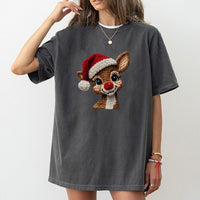 Adorable Crochet Reindeer T-Shirt, Reindeer Christmas Shirt, Holiday Graphic Tee, Festive Winter Reindeer Top, Xmas Present for Women and Men