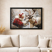 Snowy Forest Canvas Print, Santa Claus Reindeer Canvas Wall Art, Comfy Winter Scene Canvas Art, Holiday Wall Decor, Christmas Home Present