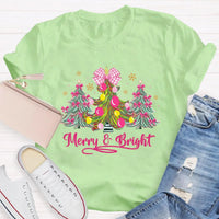 Merry and Bright Holiday Graphic Tee, Bow Christmas Tree Teacher Shirt, Adorable Teacher Christmas T-Shirt, Winter School Holiday Present