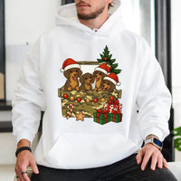 Adorable Wiener Dog Puppy Holiday Hoodie, Dachshund Christmas Hoodie, Retro Xmas Pet Lover Hoodie, Dog Mom Winter Sweatshirt, Christmas Dog Present