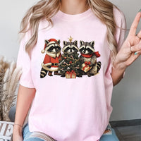 Adorable Woodland Animal Santa Hat Shirt, Raccoon Christmas T-Shirt, Humorous Raccoon Holiday Graphic Tee, Festive Animal Lover Present