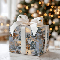 Comfy Glowing Town Gift Wrap, Nostalgic Winter Village Wrapping Paper, Snowy Christmas Wrapping Paper, Traditional Holiday Gift Wrap Roll