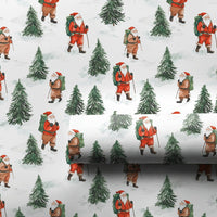 Snowy Pine Forest Gift Wrap, Hiking Santa Christmas Wrapping Paper, Outdoor Adventurer Holiday Wrapping Paper, Hiker Winter Gift Wrap Roll