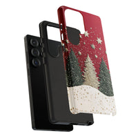 Snowy Pine Forest Red Phone Case, Christmas Winter Phone Case Samsung Galaxy, Holiday Trees Tough Phone Cover, Festive Xmas Present for Her